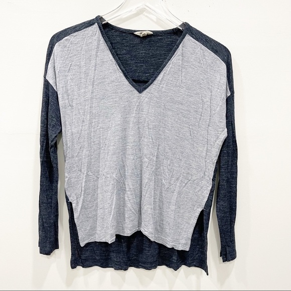 Madewell Anthem V-Neck Colorblock Long Sleeve Tee - Picture 1 of 6